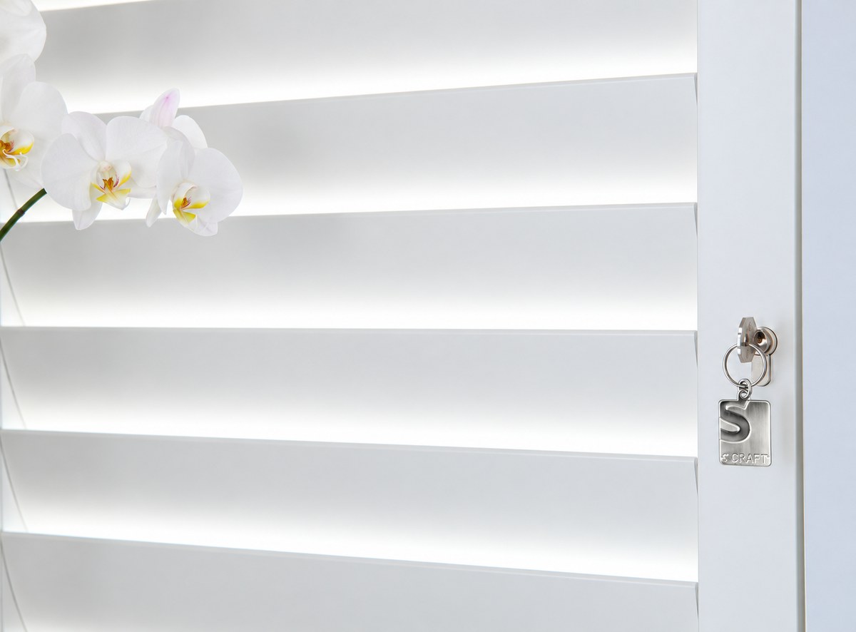 Portchester aluminium shutter with its security key fob
