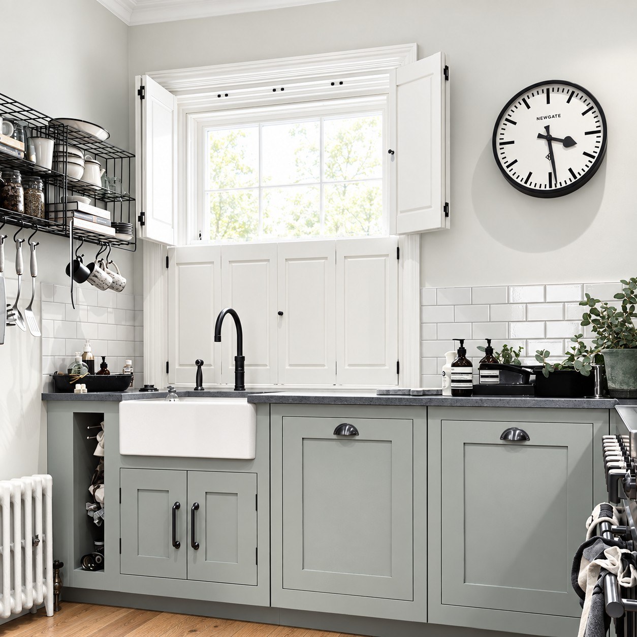 Genuine solid Shaker Tier on Tier shutters installed in a kitchen