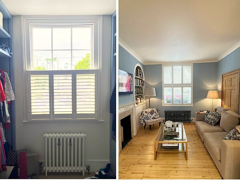 Custom-painted café style and tier-on-tier shutters in a Hammersmith property