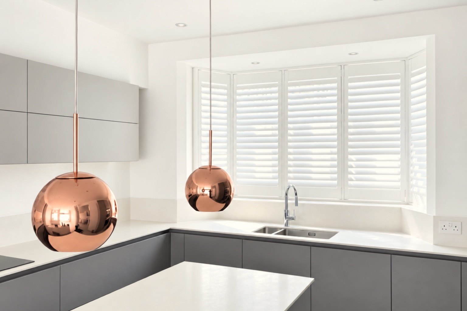 Bermuda shutters fitted in a contemporary kitchen