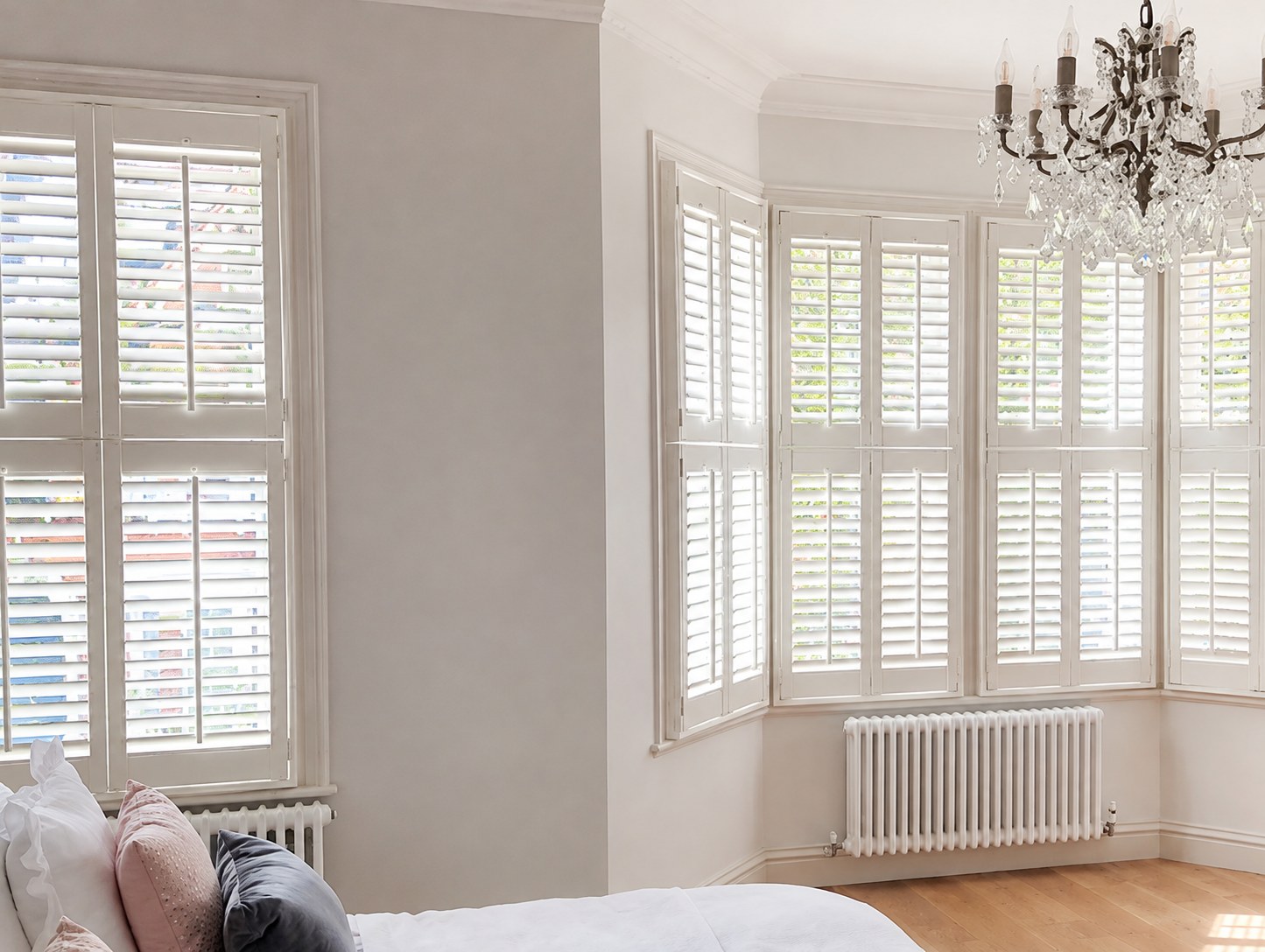 Cuba basswood shutters fitted in a master bedroom