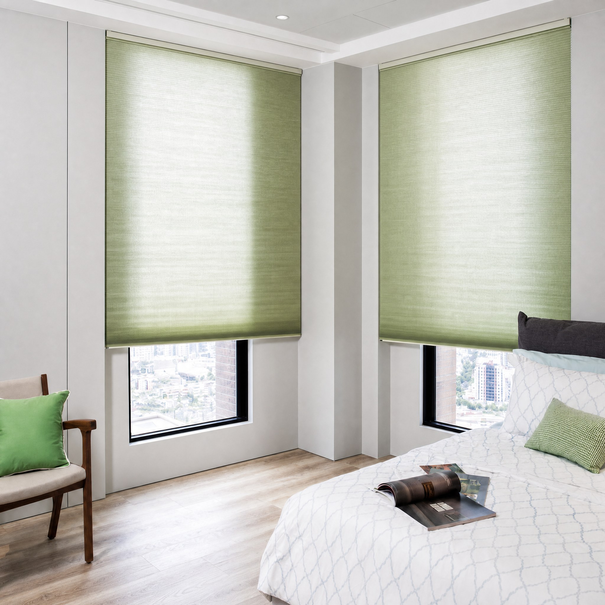 Cordless Honeycomb blind fitted to a contemporary window