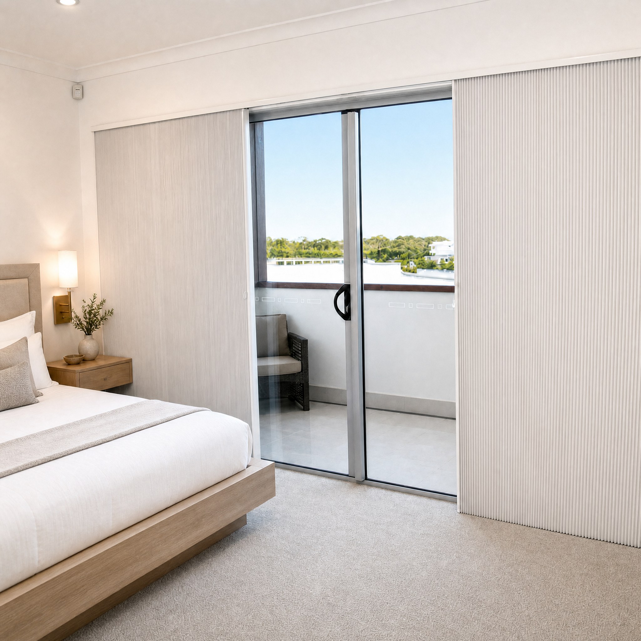 Vertical Day and Night Honeycomb blinds across a wide glazed opening