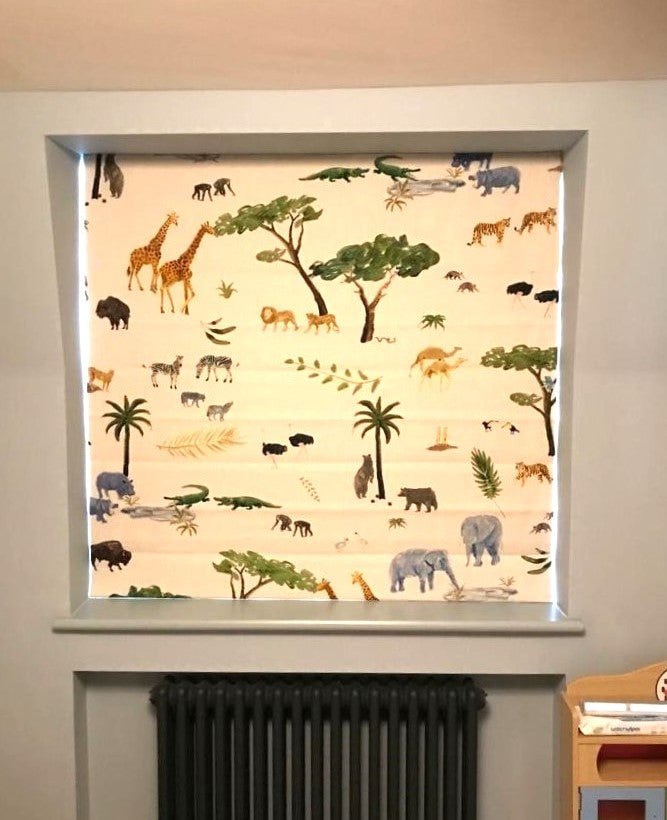 Roman blind made with a customer supplied fabric