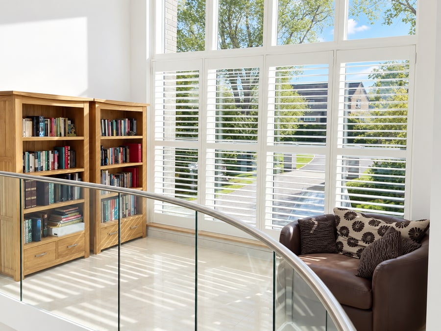 Café style shutters on a bright landing